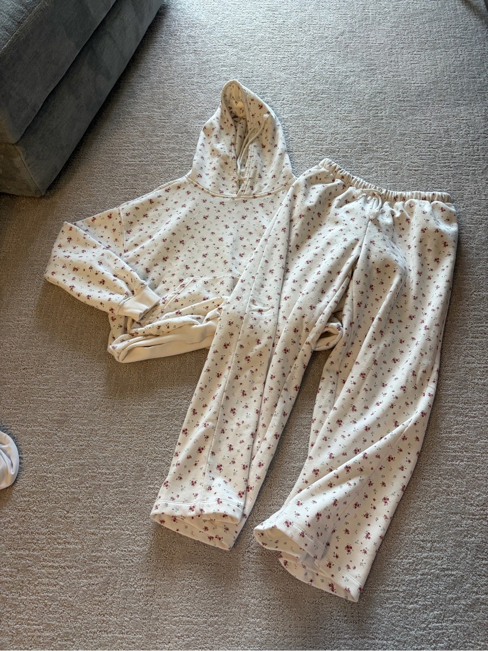 Arizona Jean Company Cream Hooded Sweat Set with Pink Floral Print